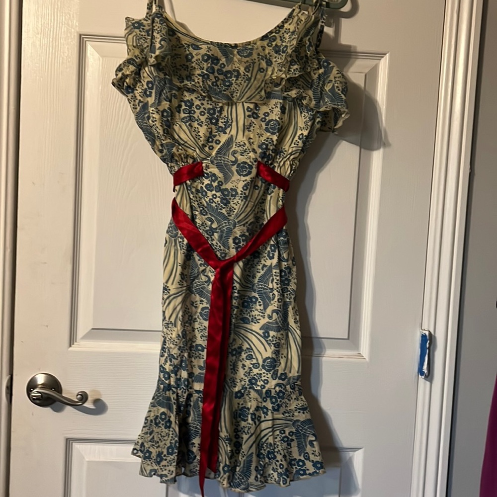 Effie's Heart Silk/Cotton blend Blue and Red Floral Dress